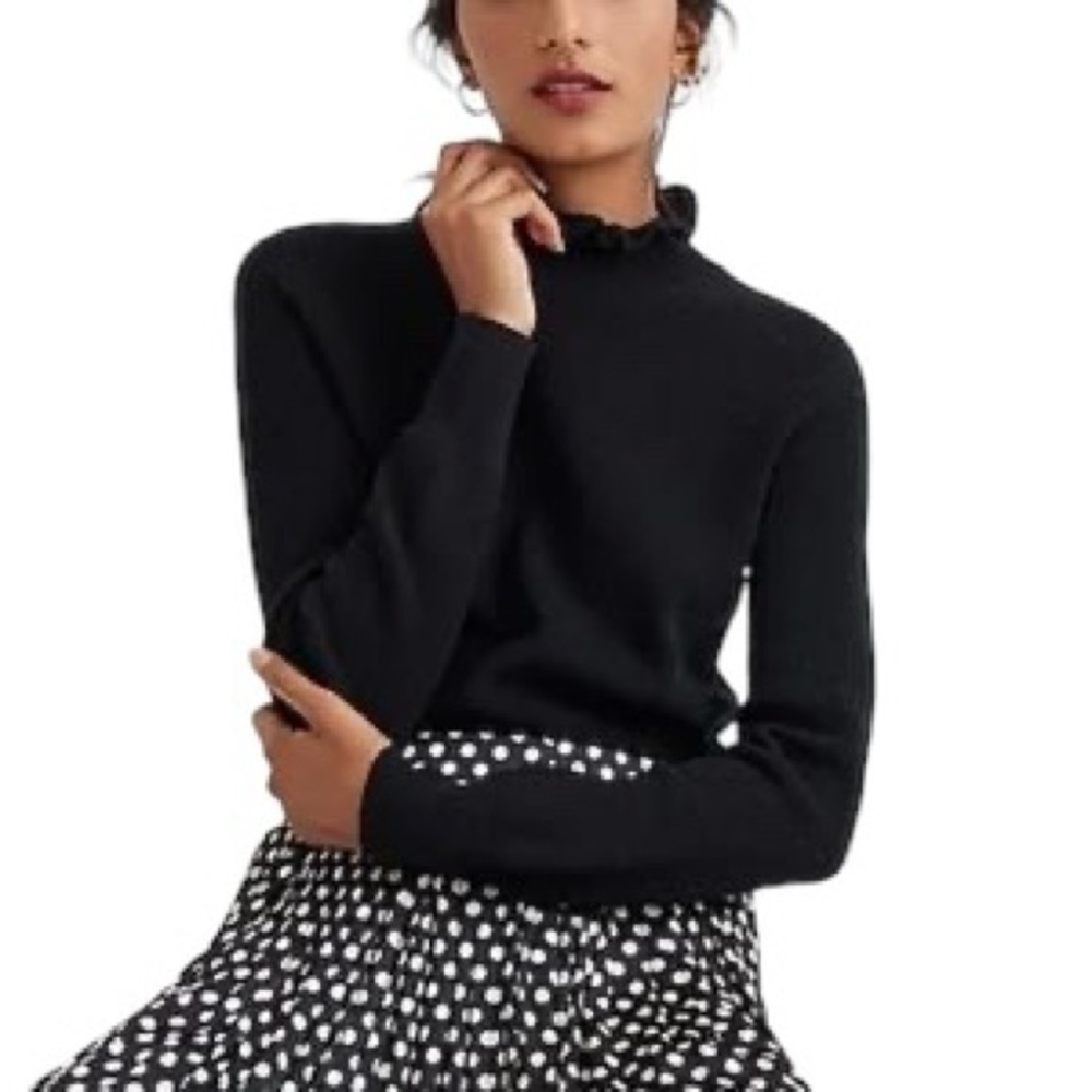 J. Crew Women's Ruffleneck Merino Wool Blend Sweater Black NWT